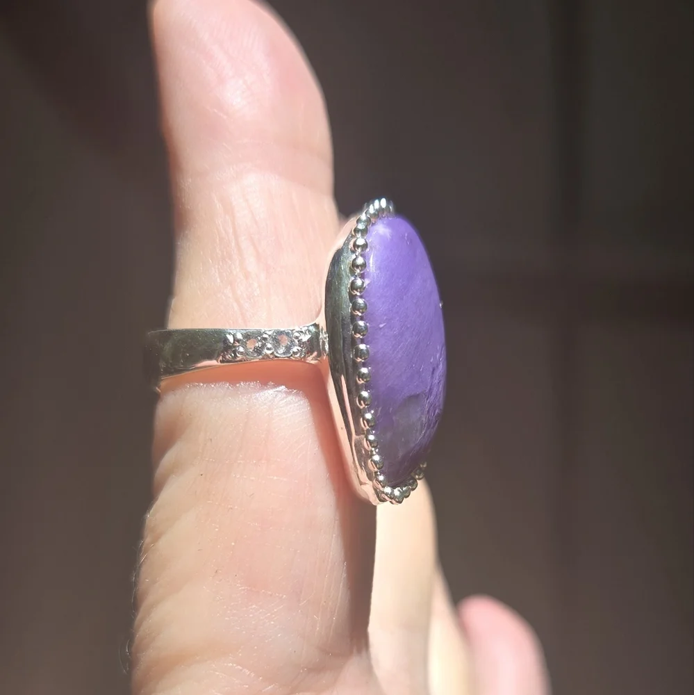 Charoite 14k & topaz GORGEOUS sterling ring sz7.5 - Picture 4 of 10